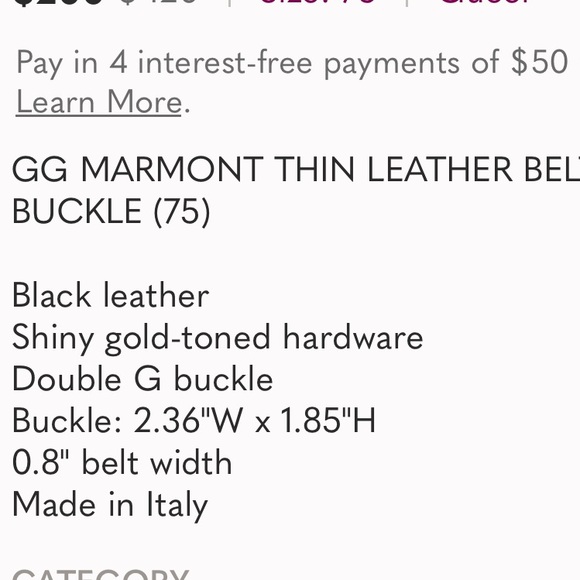 GG MARMONT THIN LEATHER BELT WITH SHINY BUCKLE (75) - Picture 3 of 3